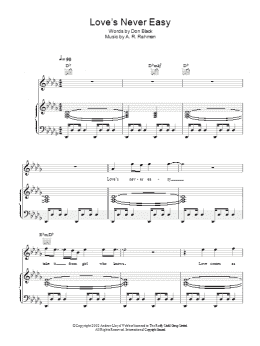 page one of Love's Never Easy (Piano, Vocal & Guitar Chords)