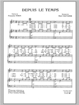 page one of Depuis Le Temps (Piano & Vocal)