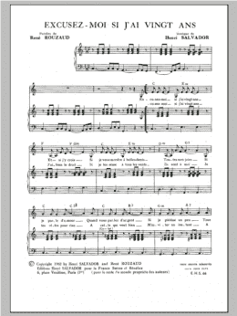 page one of Excusez Moi Si J'ai Vingt Ans (Piano & Vocal)