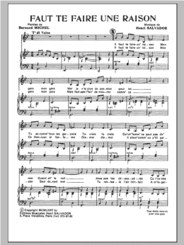 page one of Faut Te Faire Une Raison (Piano & Vocal)