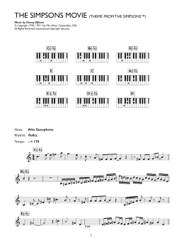 page one of Theme From The Simpsons (Piano Chords/Lyrics)