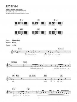 page one of Roslyn (Piano Chords/Lyrics)