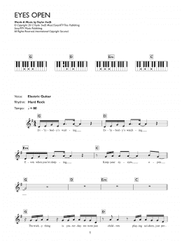 page one of Eyes Open (Piano Chords/Lyrics)