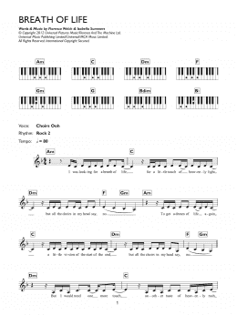 page one of Breathe Of Life (Piano Chords/Lyrics)
