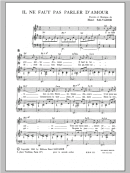 page one of Il Ne Faut Pas Parler D'amour (Piano & Vocal)