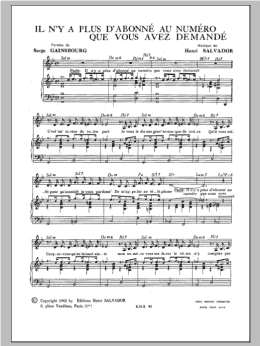 page one of IL N'y A Plus D'abonne Au Numero Que Vous Avez Demande (Piano & Vocal)
