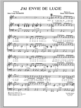 page one of J'ai Envie De Lucie (Piano & Vocal)