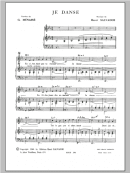 page one of Je Danse (Piano & Vocal)