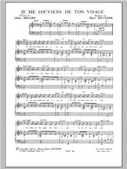 page one of Je Me Souviens De Ton Visage (Piano & Vocal)