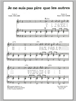 page one of Je Ne Suis Pas Pire Que Les Autres (Piano & Vocal)