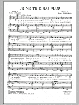 page one of Je Ne Te Dirai Plus (Piano & Vocal)