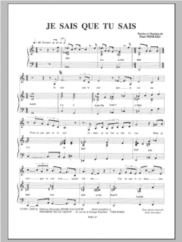 page one of Je Sais Que Tu Sais (Piano & Vocal)