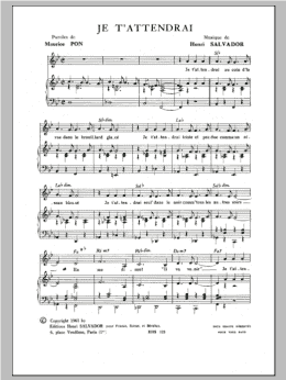 page one of Je T'attendrai (Piano & Vocal)