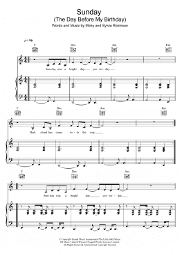 page one of Sunday (The Day Before My Birthday) (Piano, Vocal & Guitar Chords)
