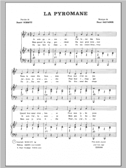 page one of La Pyromane (Piano & Vocal)