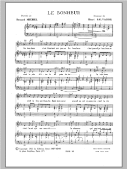 page one of Le Bonheur (Piano & Vocal)