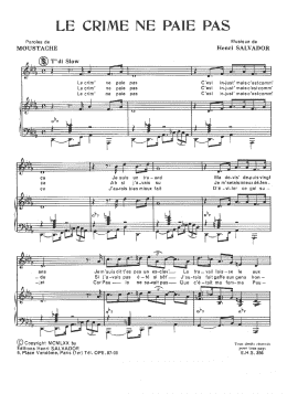 page one of Crime Ne Paie Pas (Piano & Vocal)