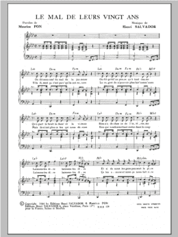 page one of Mal De Leurs Vingt Ans (Piano & Vocal)