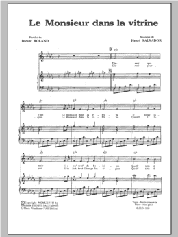 page one of Monsieur Dans La Vitrine (Piano & Vocal)