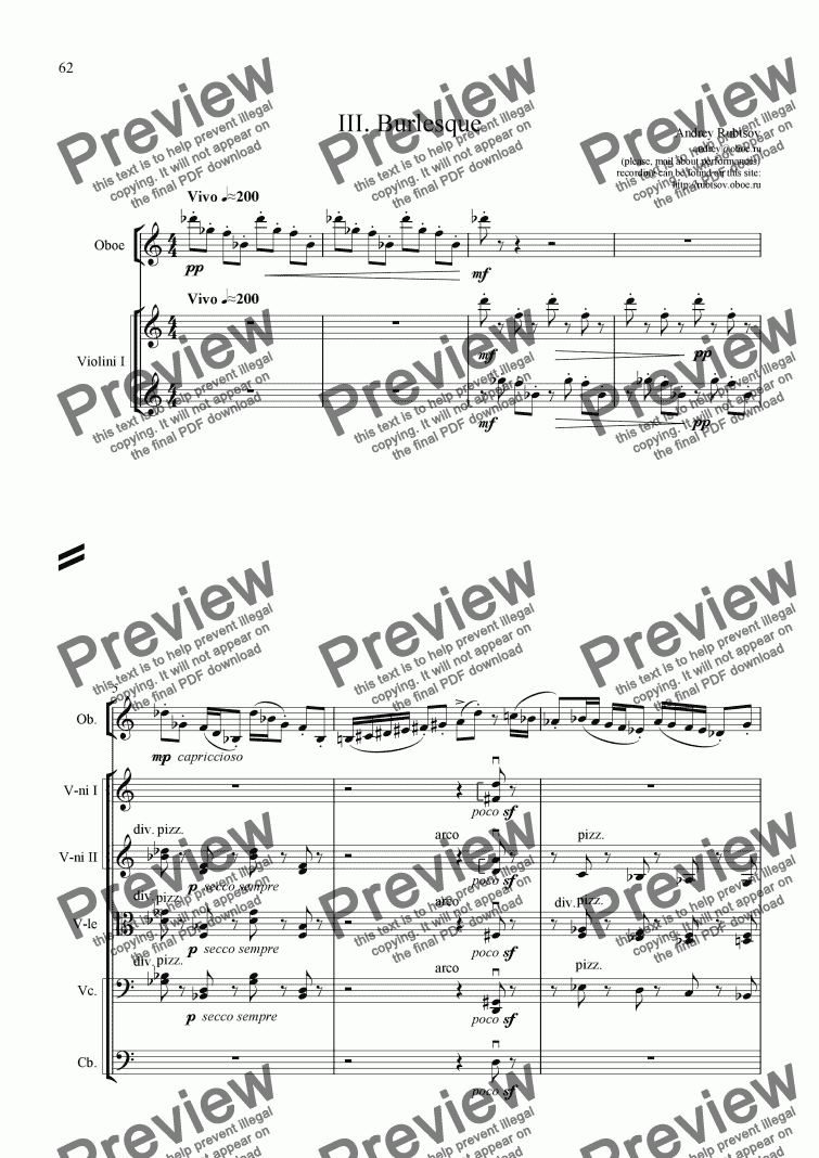 page one of "3. <b>Burlesque</b>" from Concerto for Oboe and orchestra