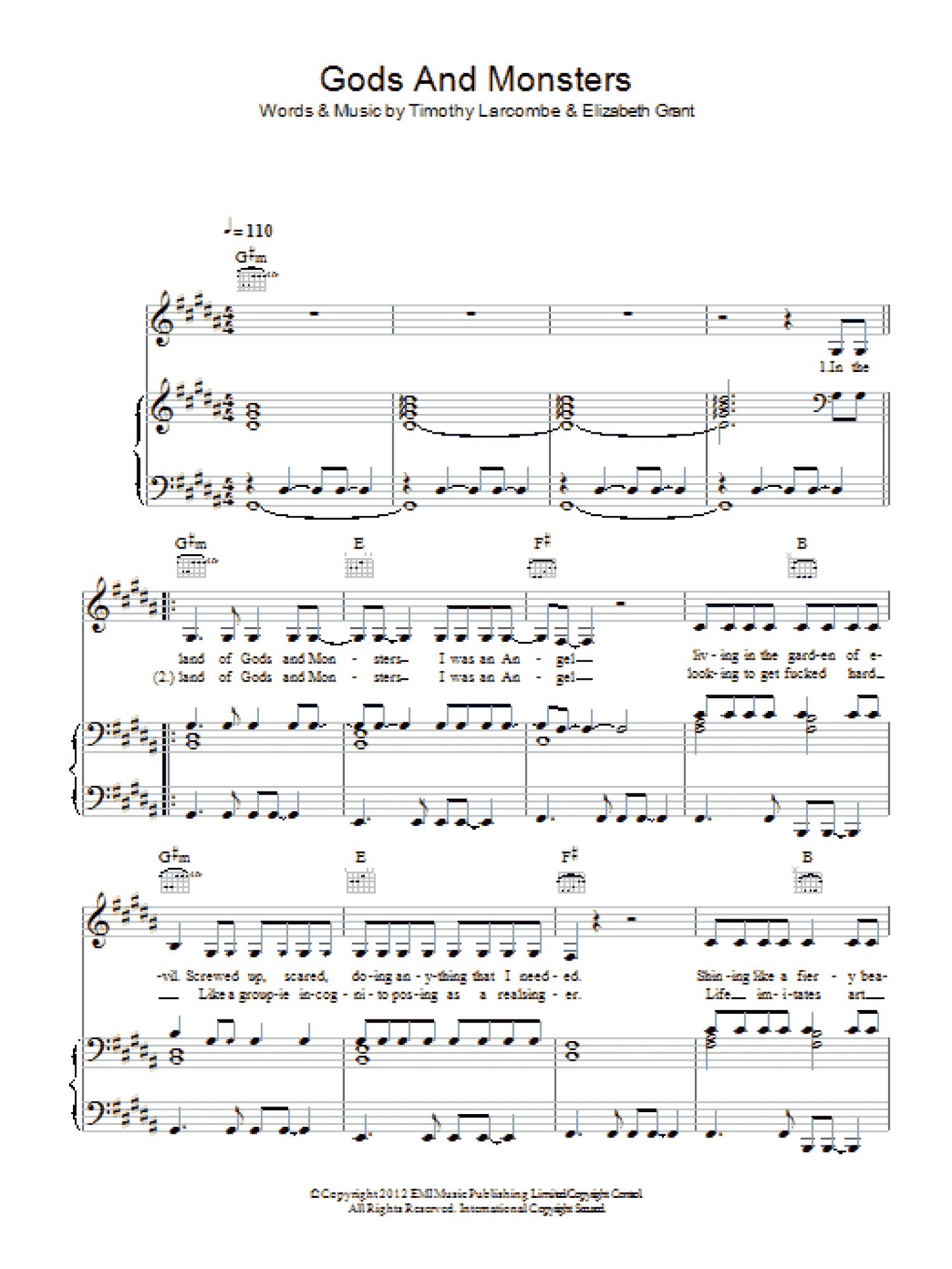 Gods And Monsters (Piano, Vocal & Guitar Chords)