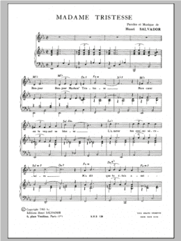 page one of Madame Tristesse (Piano & Vocal)