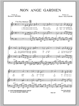 page one of Mon Ange Gardien (Piano & Vocal)