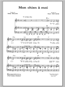 page one of Mon Chien A Moi (Piano & Vocal)