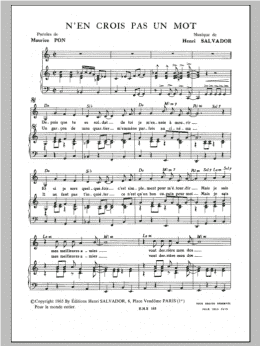 page one of N'en Crois Pas Un Mot (Piano & Vocal)