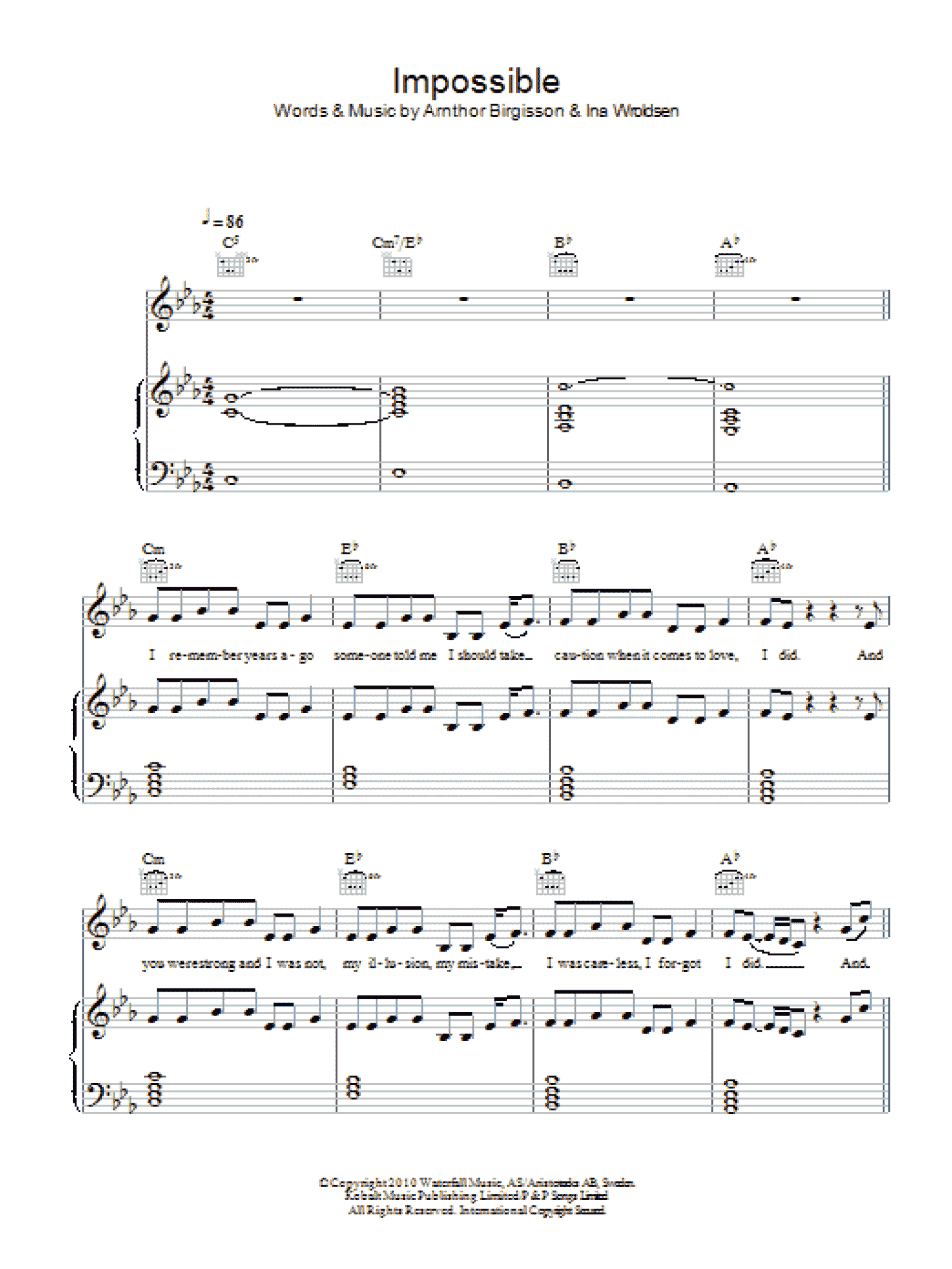 Impossible (Piano, Vocal & Guitar Chords (Right-Hand Melody))