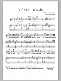 page one of Ou Que Tu Sois (Piano & Vocal)