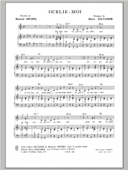 page one of Oublie Moi (Piano & Vocal)