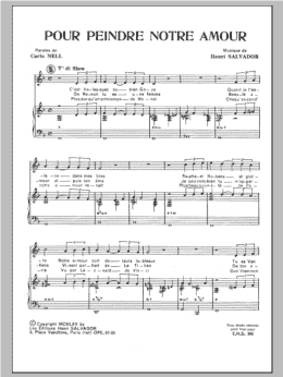 page one of Pour Peindre Notre Amour (Piano & Vocal)