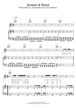 page one of Scream and Shout (featuring Britney Spears) (Piano, Vocal & Guitar Chords)