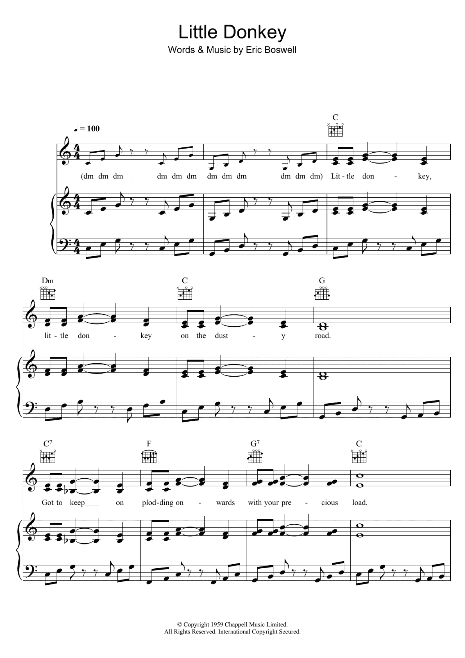 Little Donkey (Piano, Vocal & Guitar Chords)