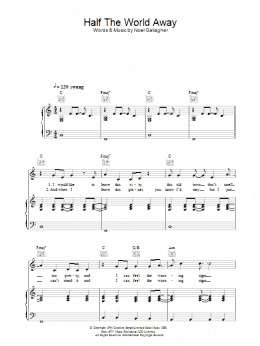 page one of Half The World Away (Piano, Vocal & Guitar Chords)