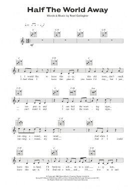 page one of Half The World Away (Lead Sheet / Fake Book)