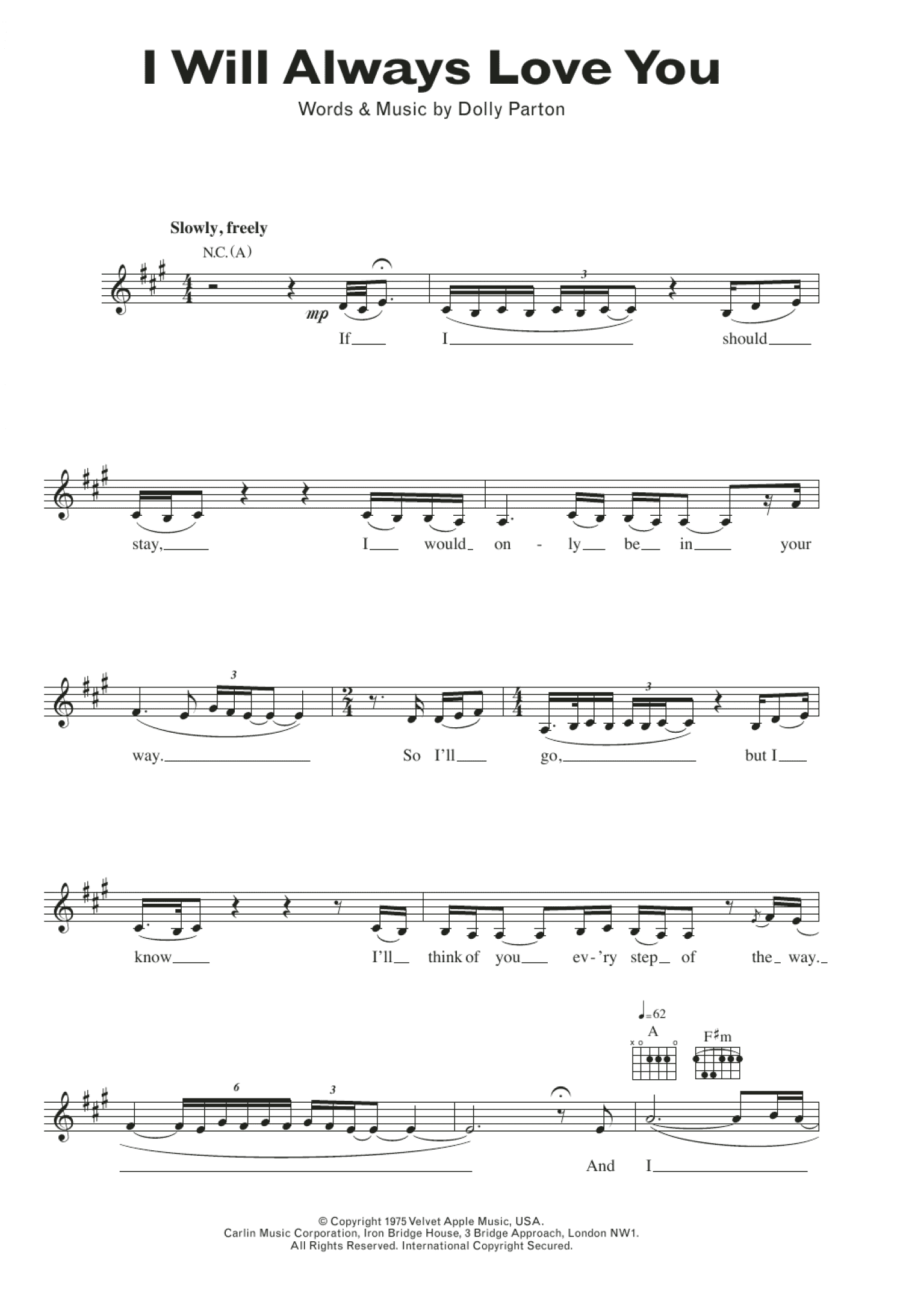 I Will Always Love You (Lead Sheet / Fake Book)