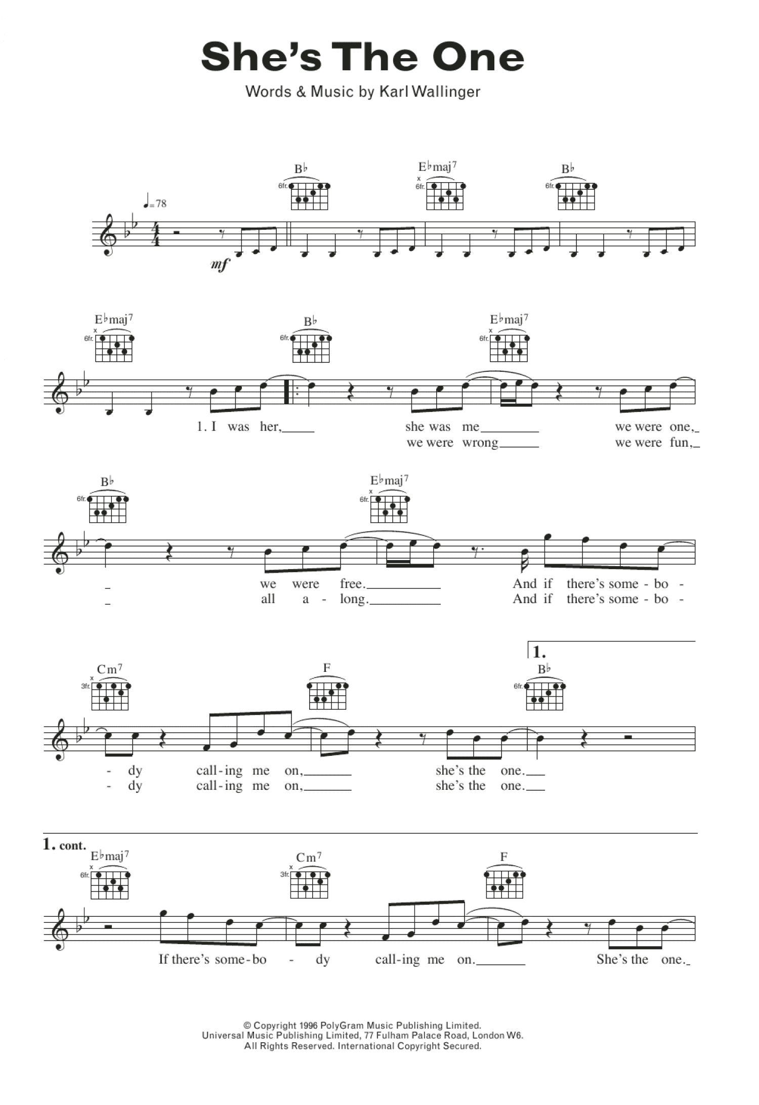 She's The One (Lead Sheet / Fake Book)