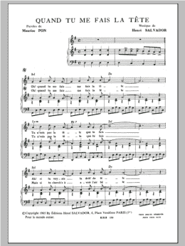 page one of Quand Tu Me Fais La Tete (Piano & Vocal)