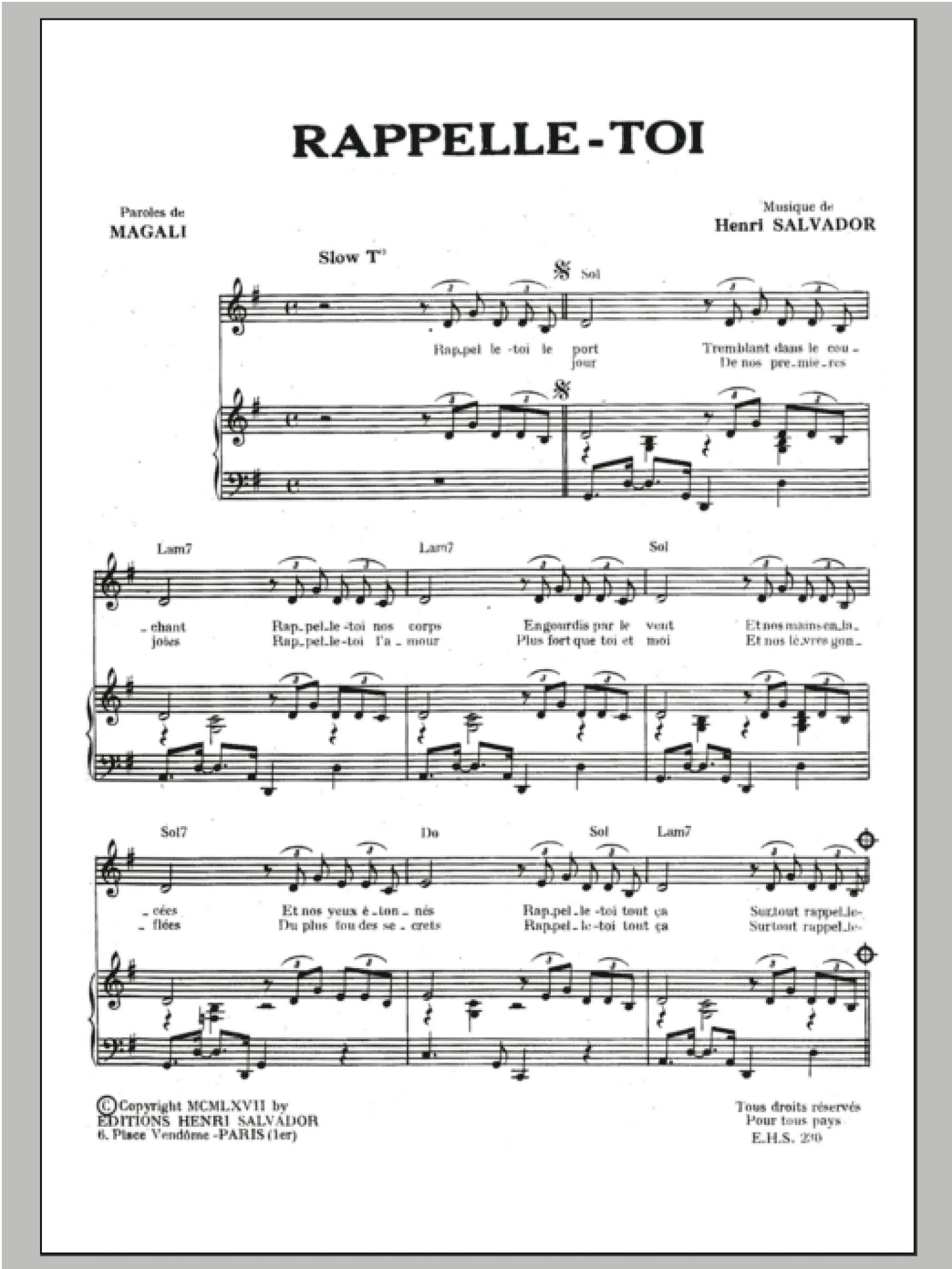 Rappelle-Toi (Piano & Vocal)