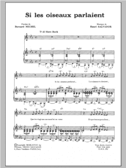 page one of Si Les Oiseaux Parlaient (Piano & Vocal)