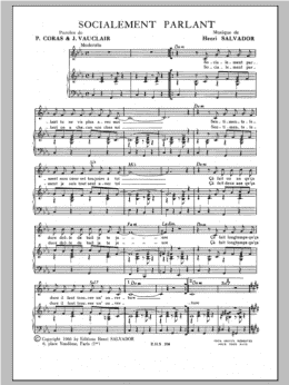 page one of Socialement Parlant (Piano & Vocal)