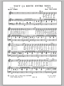 page one of Tout Ca Reste Entre Nous (Piano & Vocal)