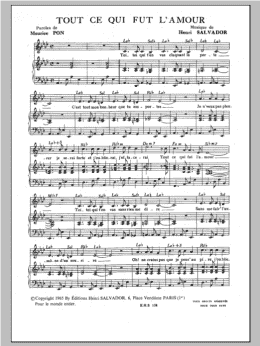 page one of Tout Ce Qui Fut L'amour (Piano & Vocal)