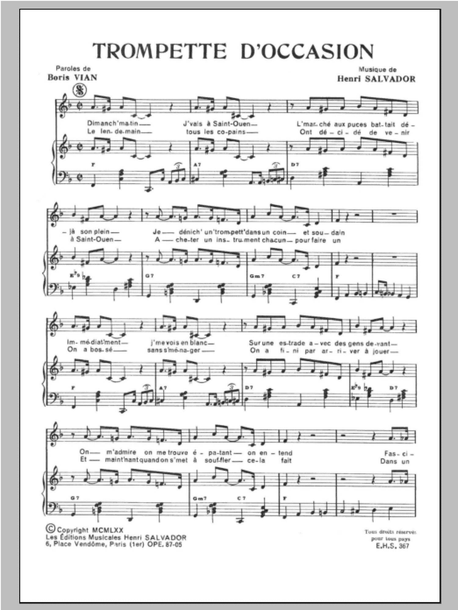 Trompette D'occasion (Piano & Vocal)