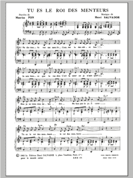 page one of Tu Es Le Roi Des Menteurs (Piano & Vocal)