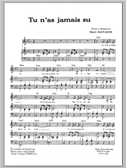 page one of Tu N'as Jamais Su (Piano & Vocal)