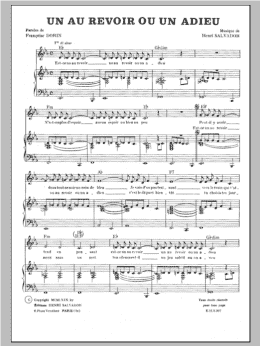 page one of Au Revoir Ou Un Adieu (Piano & Vocal)