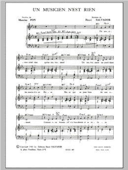 page one of Musicien N'est Rien (Piano & Vocal)